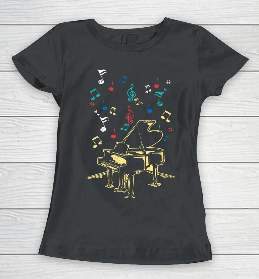 Piano Notes Fly To Success Play Music Grand Concert Women T-Shirt