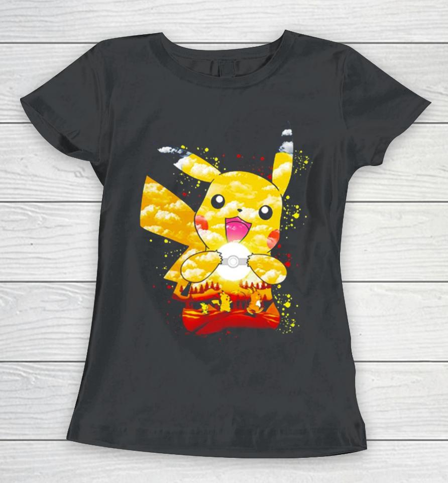Pichu Pikachu And Raichu Electric Evolution Painting Women T-Shirt