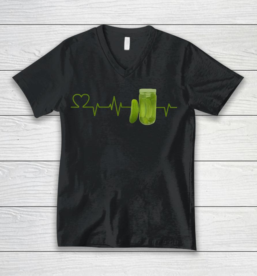 Pickle Lover Heartbeat Unisex V-Neck T-Shirt
