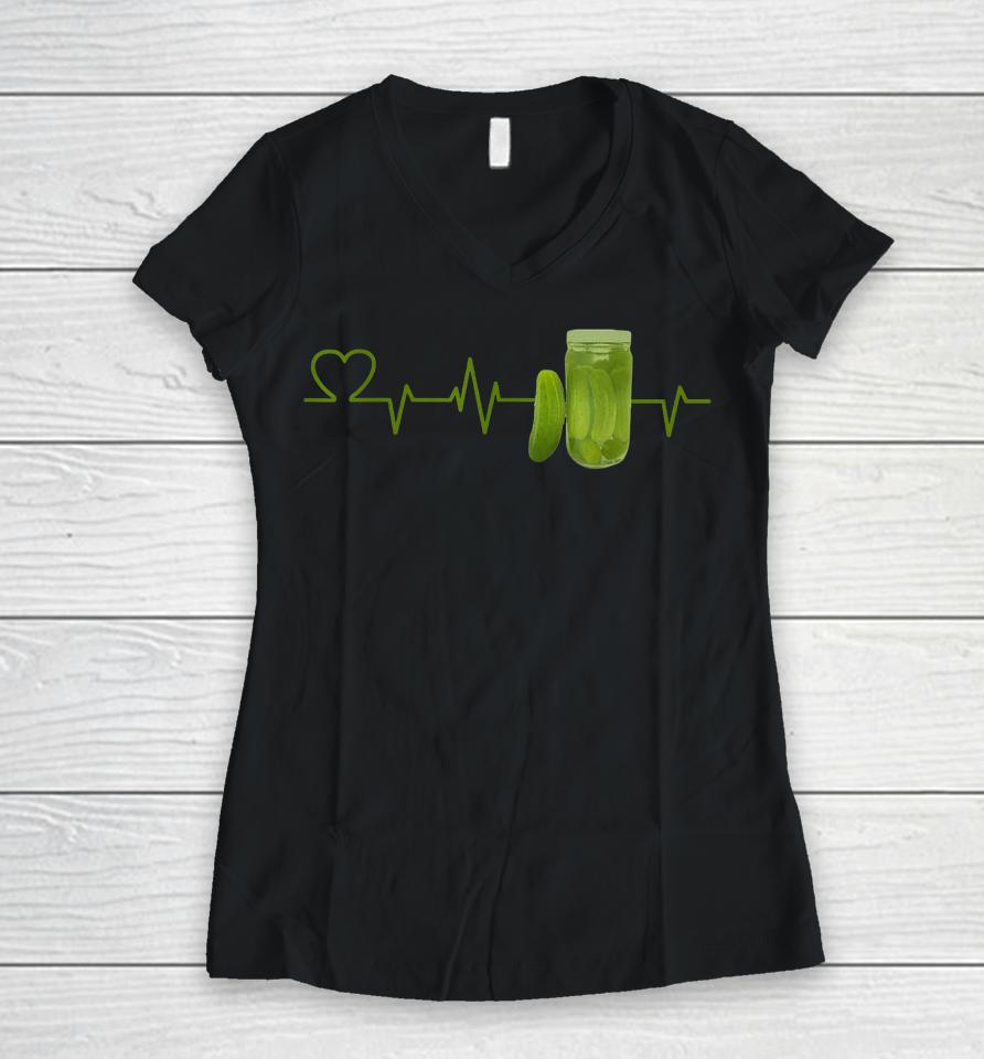 Pickle Lover Heartbeat Women V-Neck T-Shirt