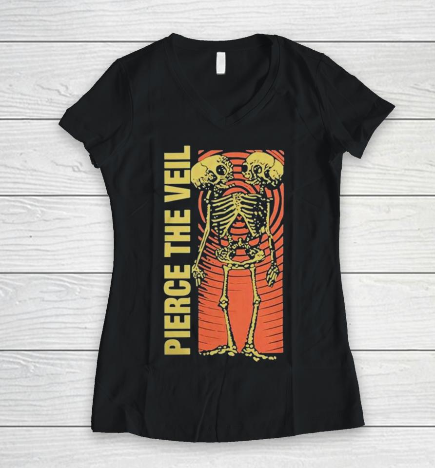 Pierce The Veil Conjoined Skeleton Women V-Neck T-Shirt