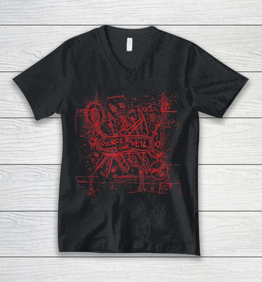 Pierce The Veil - Misadventures Cover In Red Print Unisex V-Neck T-Shirt