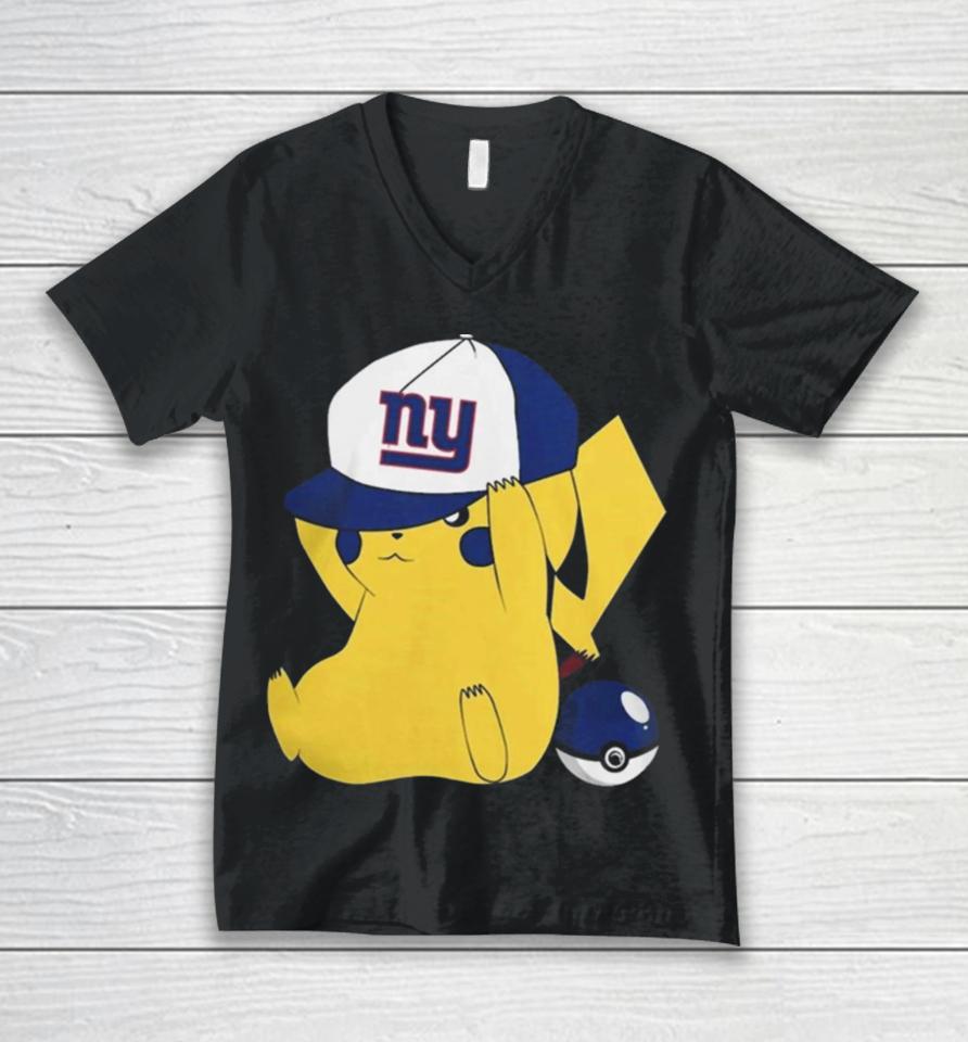 Pikachu Wear The Hat New York Giants Football Logo Unisex V-Neck T-Shirt