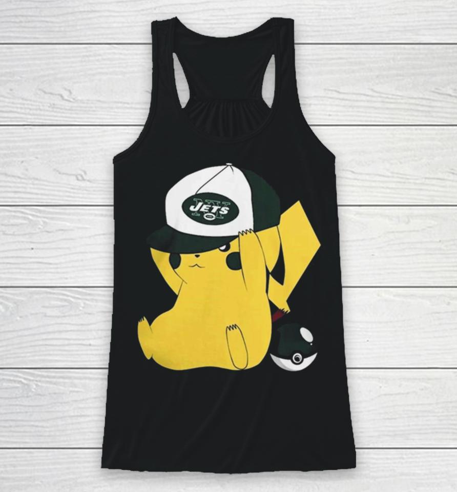 Pikachu Wear The Hat New York Jets Football Logo Racerback Tank