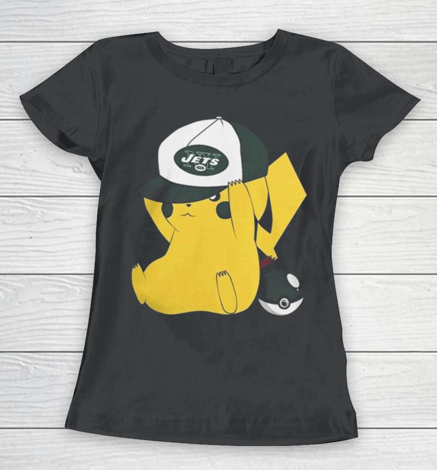 Pikachu Wear The Hat New York Jets Football Logo Women T-Shirt