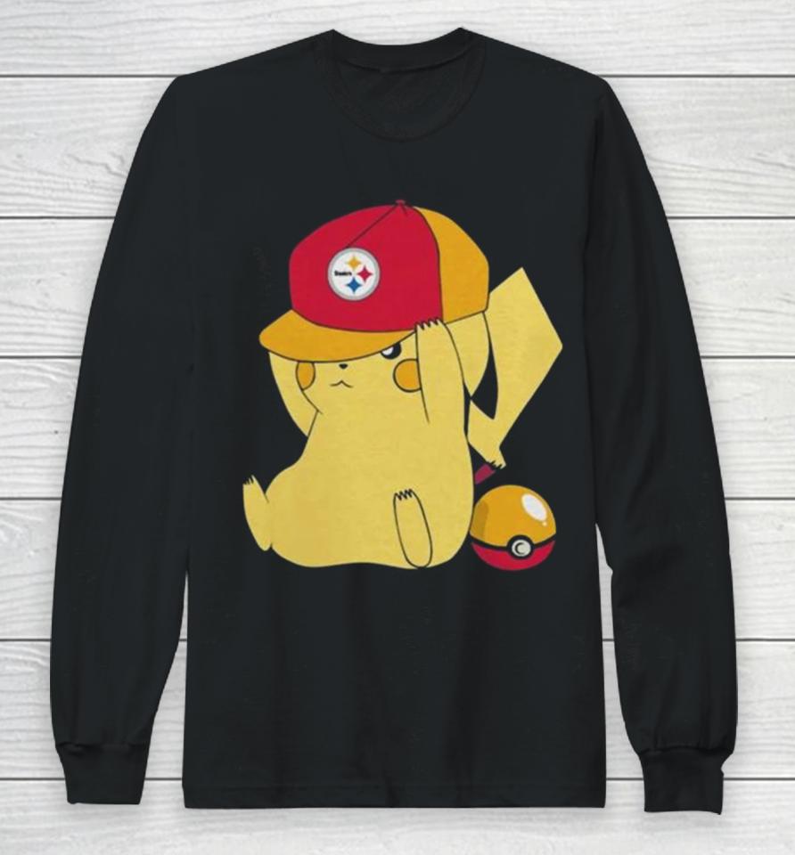 Pikachu Wear The Hat Pittsburgh Steelers Football Logo Long Sleeve T-Shirt