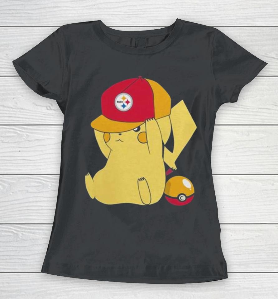 Pikachu Wear The Hat Pittsburgh Steelers Football Logo Women T-Shirt