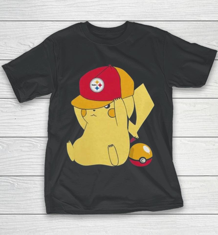 Pikachu Wear The Hat Pittsburgh Steelers Football Logo Youth T-Shirt