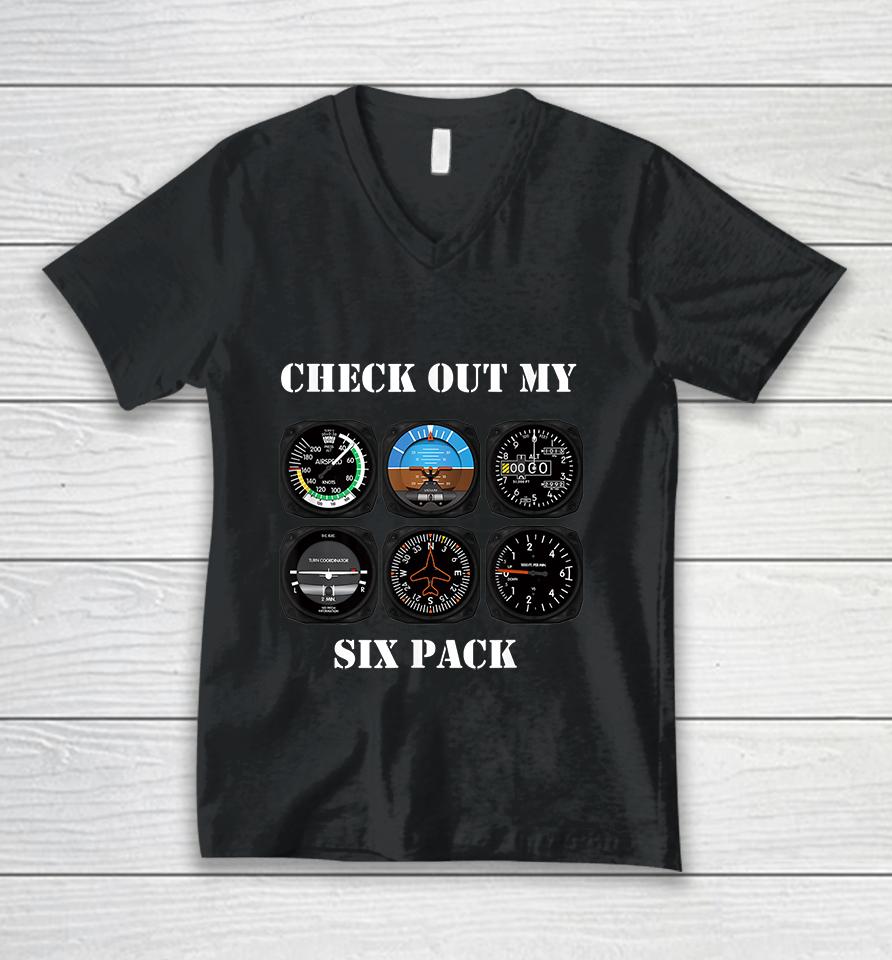 Pilot Aviation Check Out My Six Pack Flying Airplane Unisex V-Neck T-Shirt