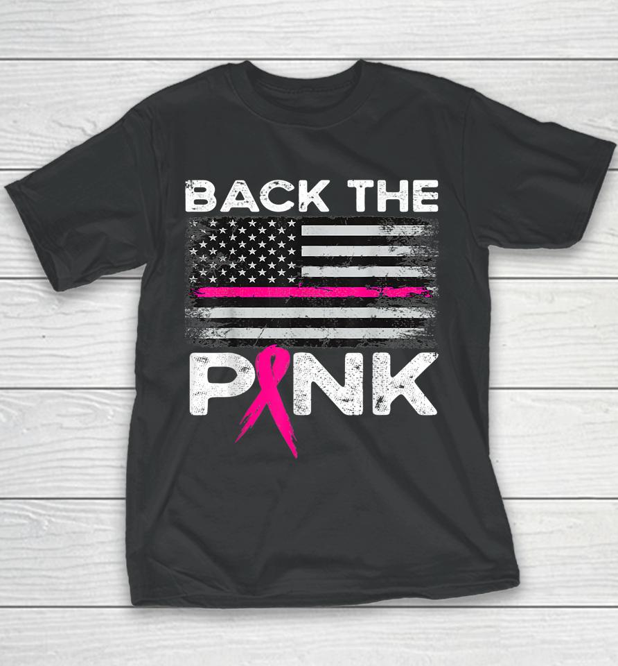 Pink Breast Cancer Awareness American Flag Back The Pink Youth T-Shirt