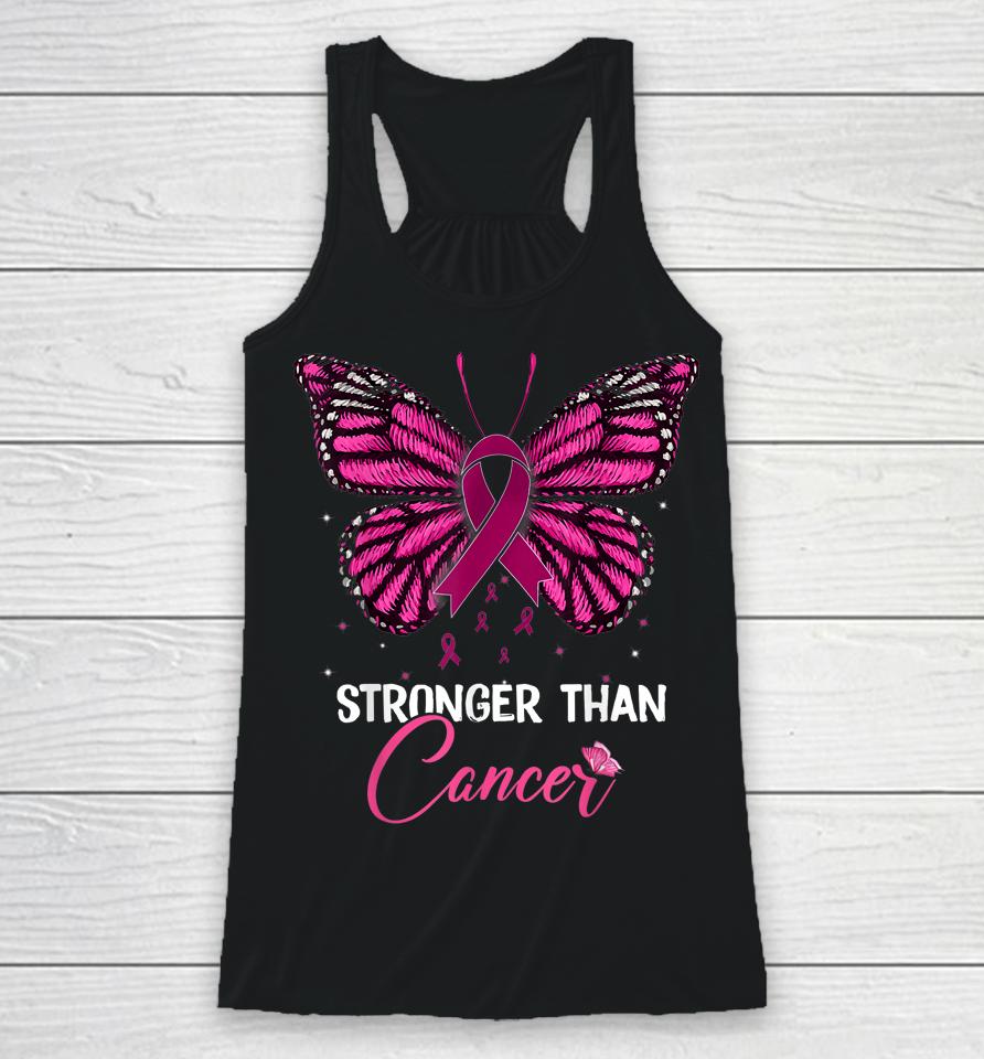 Pink Butterfly Stronger Than Cancer Breast Cancer Awareness Racerback Tank