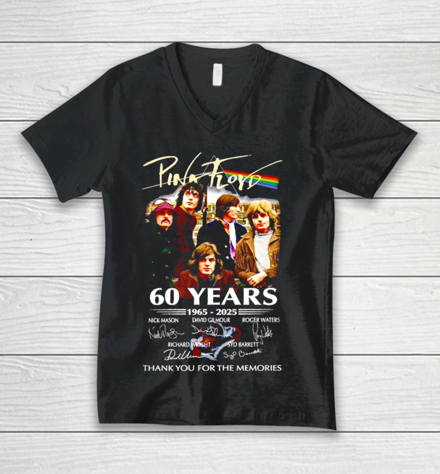 Pink Floyd Band 60 Years 1965 2025 Thank You For The Memories Signatures Unisex V-Neck T-Shirt