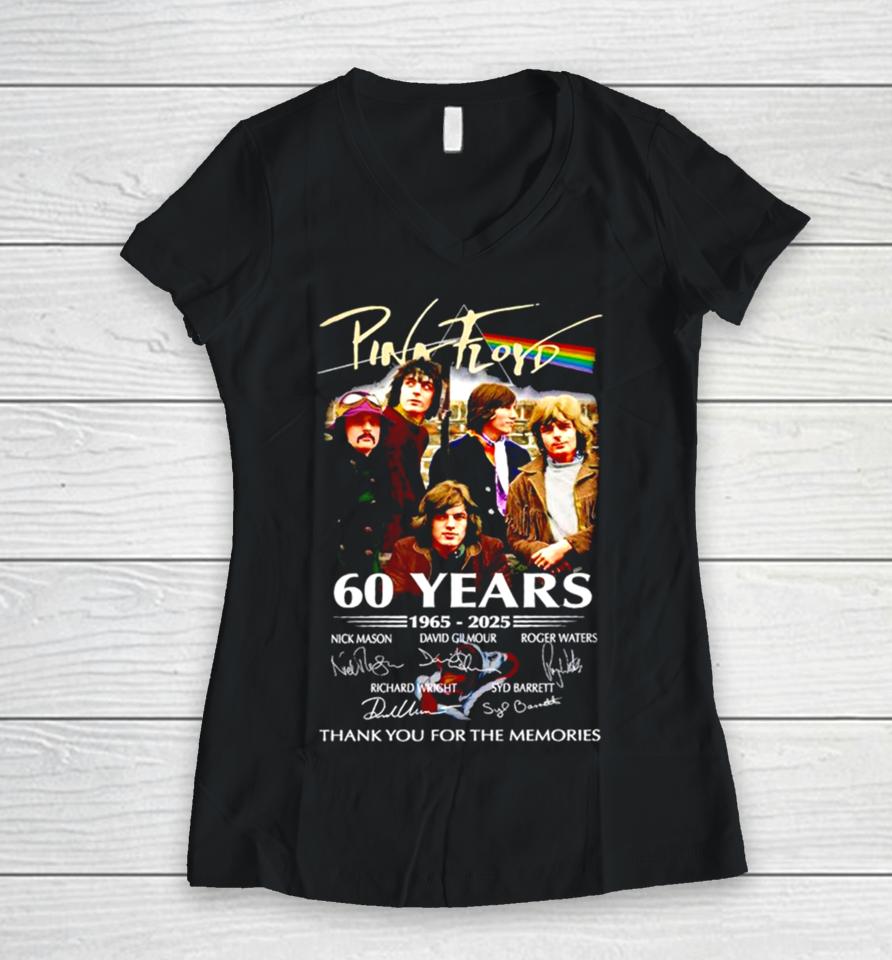 Pink Floyd Band 60 Years 1965 2025 Thank You For The Memories Signatures Women V-Neck T-Shirt