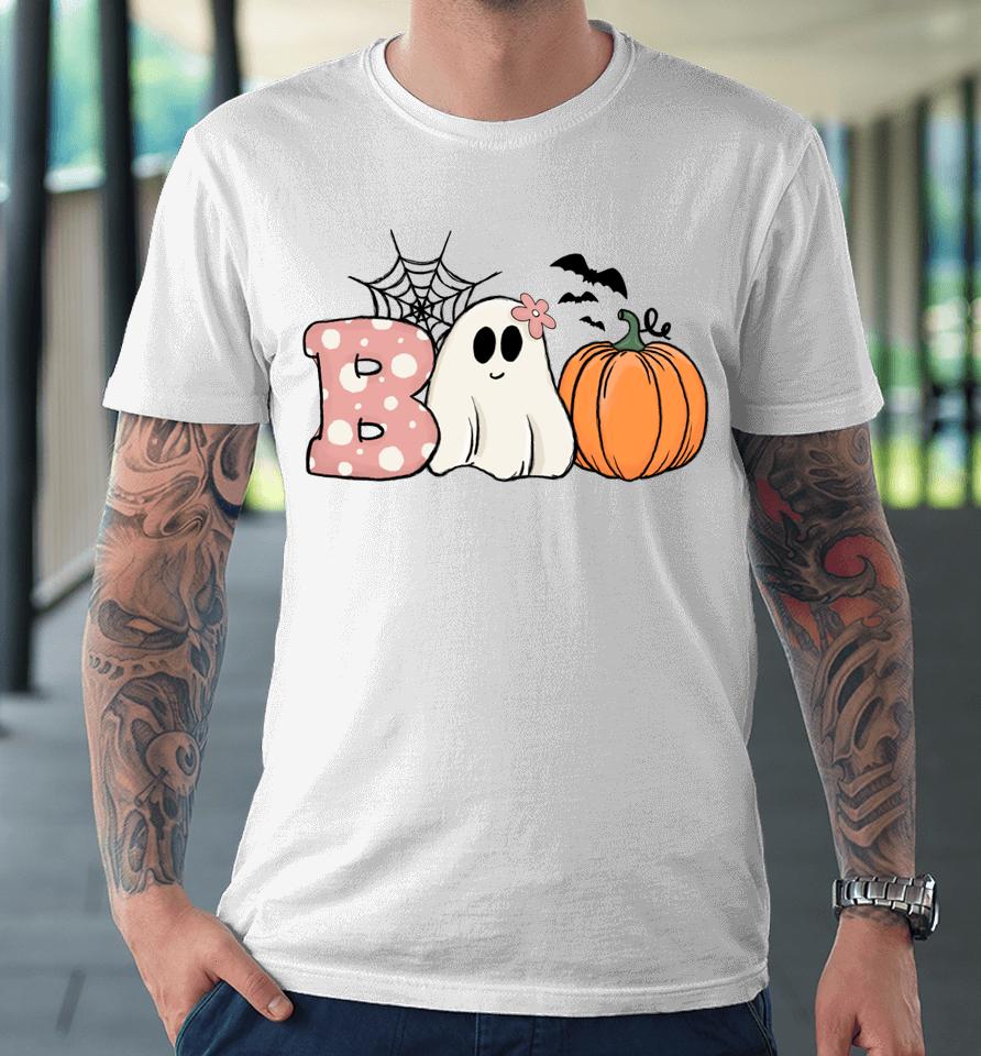 Pink Halloween Boo Hippie Ghost Pumpkin Cute Pastel Vibes Premium T-Shirt
