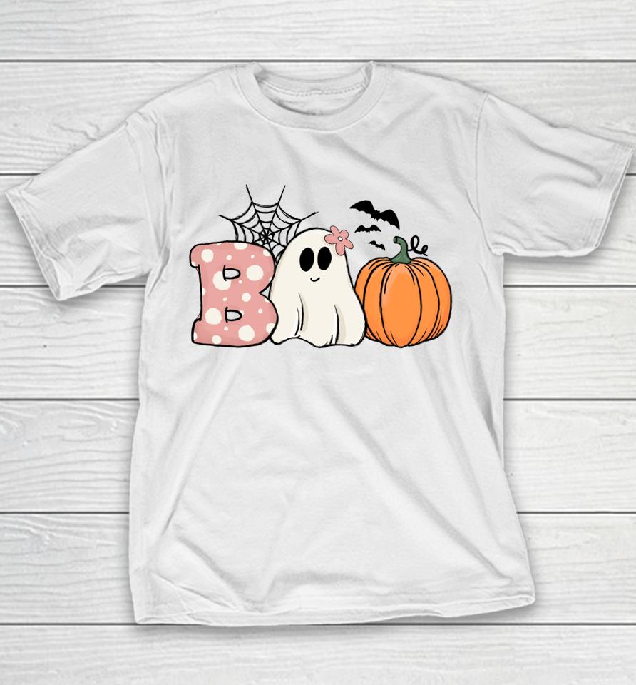 Pink Halloween Boo Hippie Ghost Pumpkin Cute Pastel Vibes Youth T-Shirt