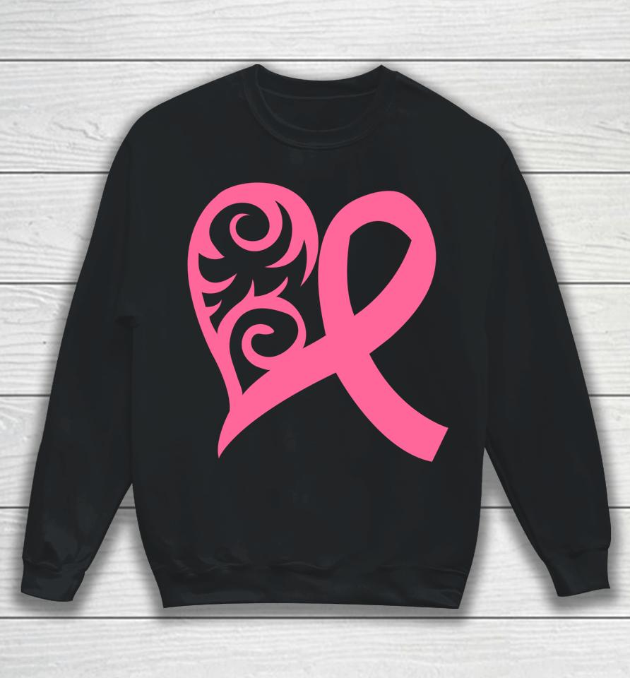 Pink Heart And Ribbon Fight Against Breast Cancer October Sweatshirt