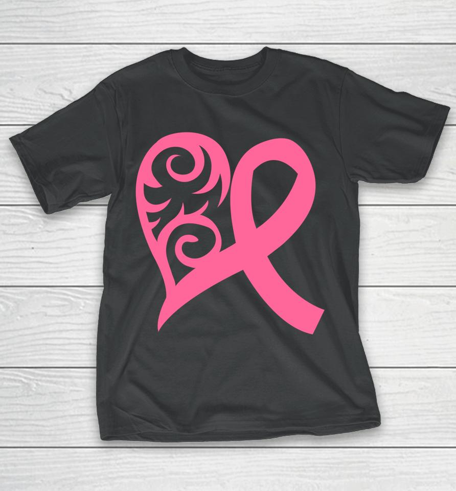 Pink Heart And Ribbon Fight Against Breast Cancer October T-Shirt