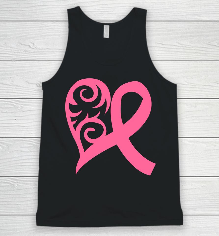 Pink Heart And Ribbon Fight Against Breast Cancer October Unisex Tank Top