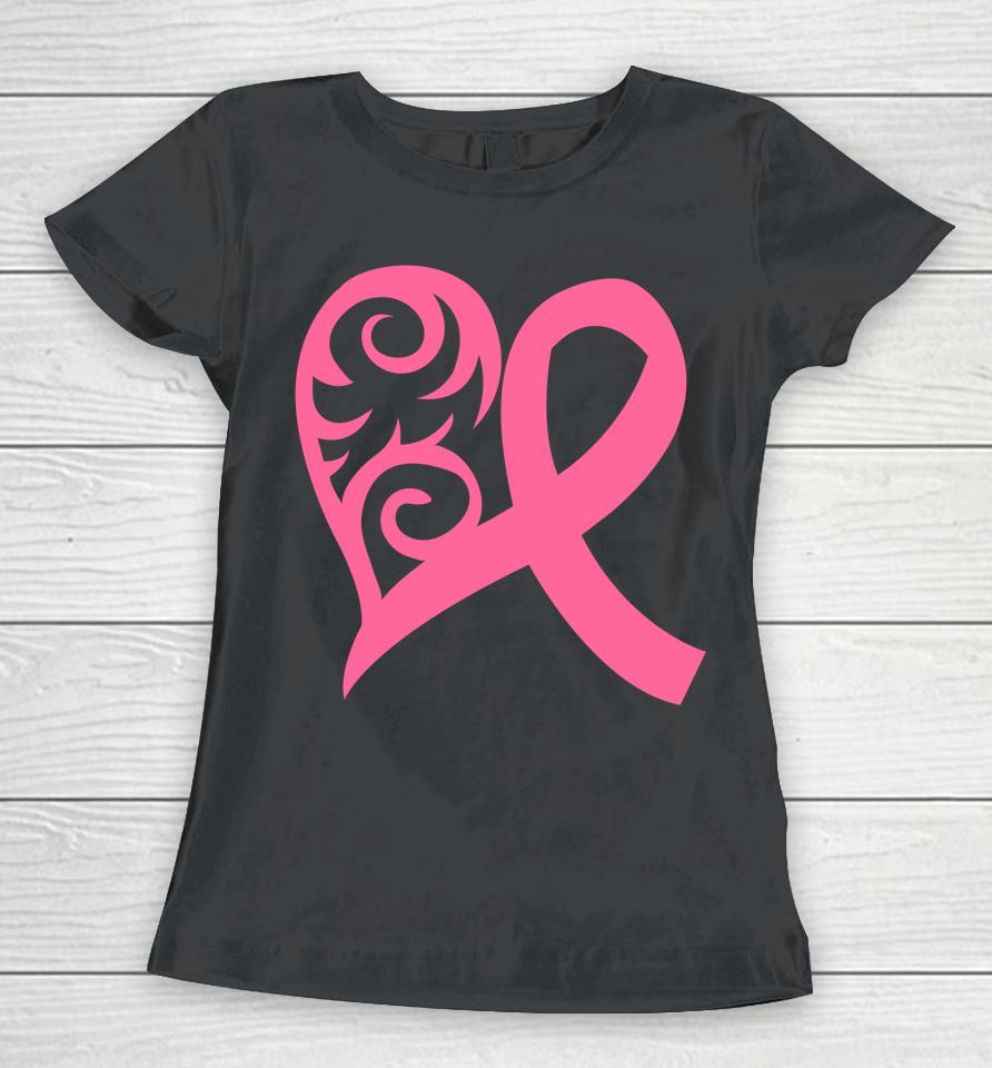 Pink Heart And Ribbon Fight Against Breast Cancer October Women T-Shirt