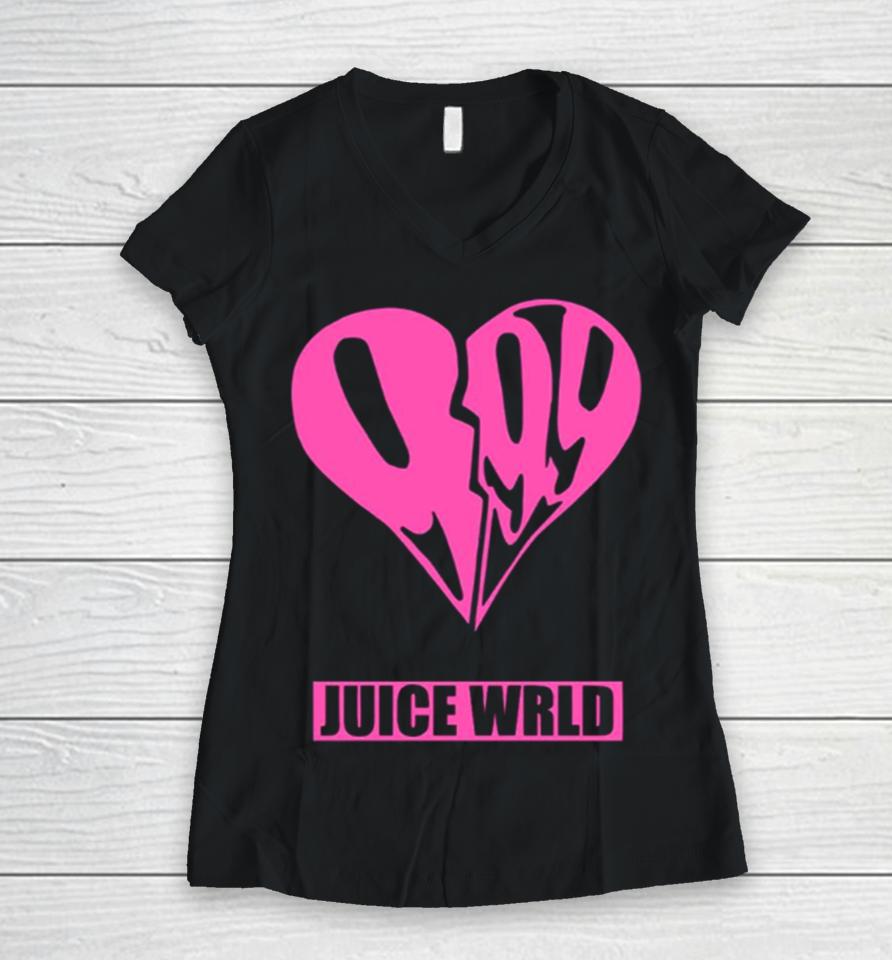 Pink Heart Juice Wrld 999 Merchandise Women V-Neck T-Shirt