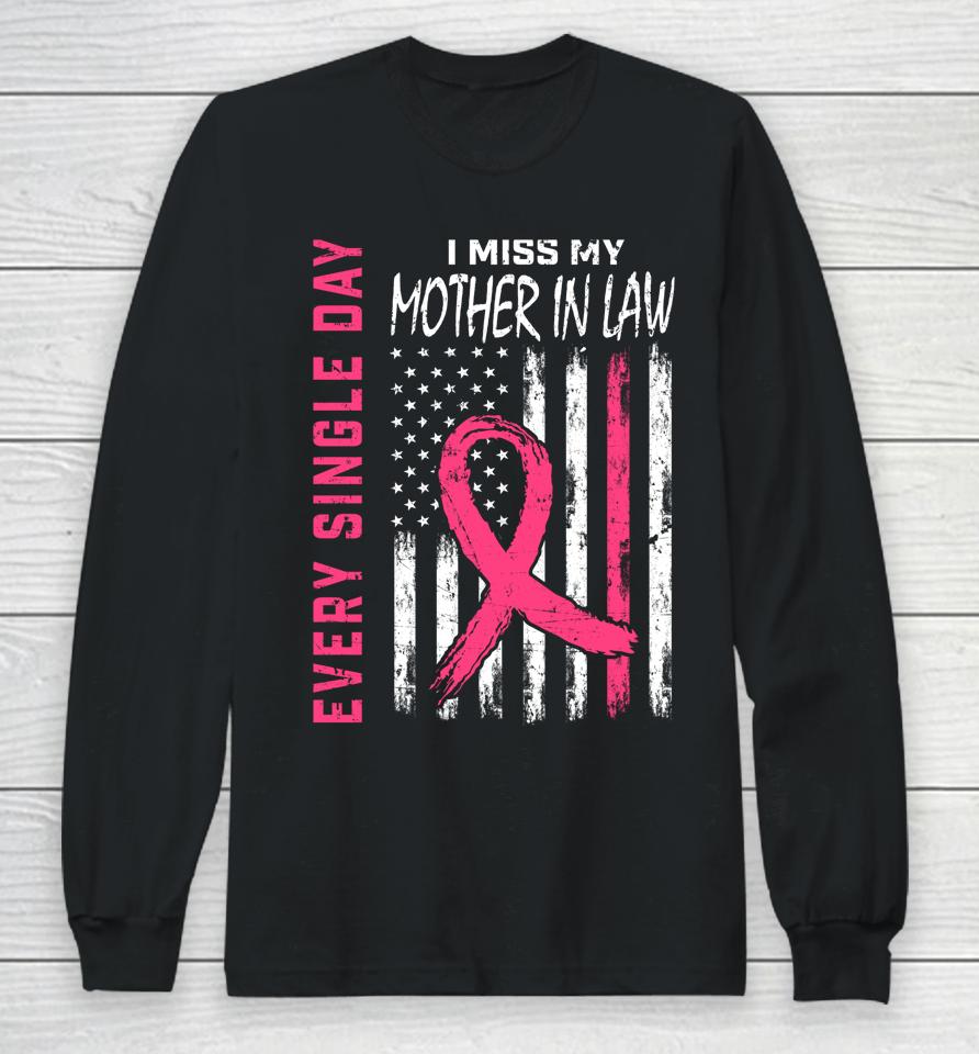 Pink In Memory Of Mother In Law Breast Cancer Awareness Flag Long Sleeve T-Shirt