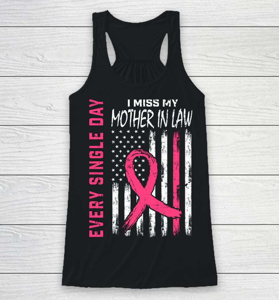 Pink In Memory Of Mother In Law Breast Cancer Awareness Flag Racerback Tank