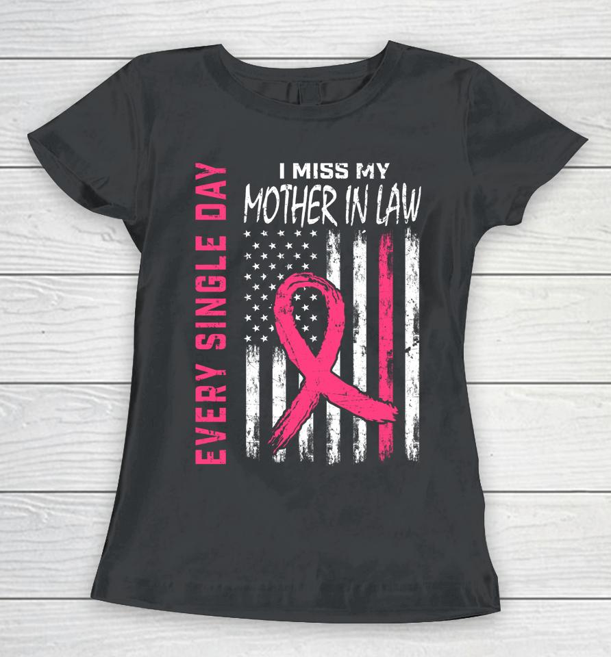 Pink In Memory Of Mother In Law Breast Cancer Awareness Flag Women T-Shirt
