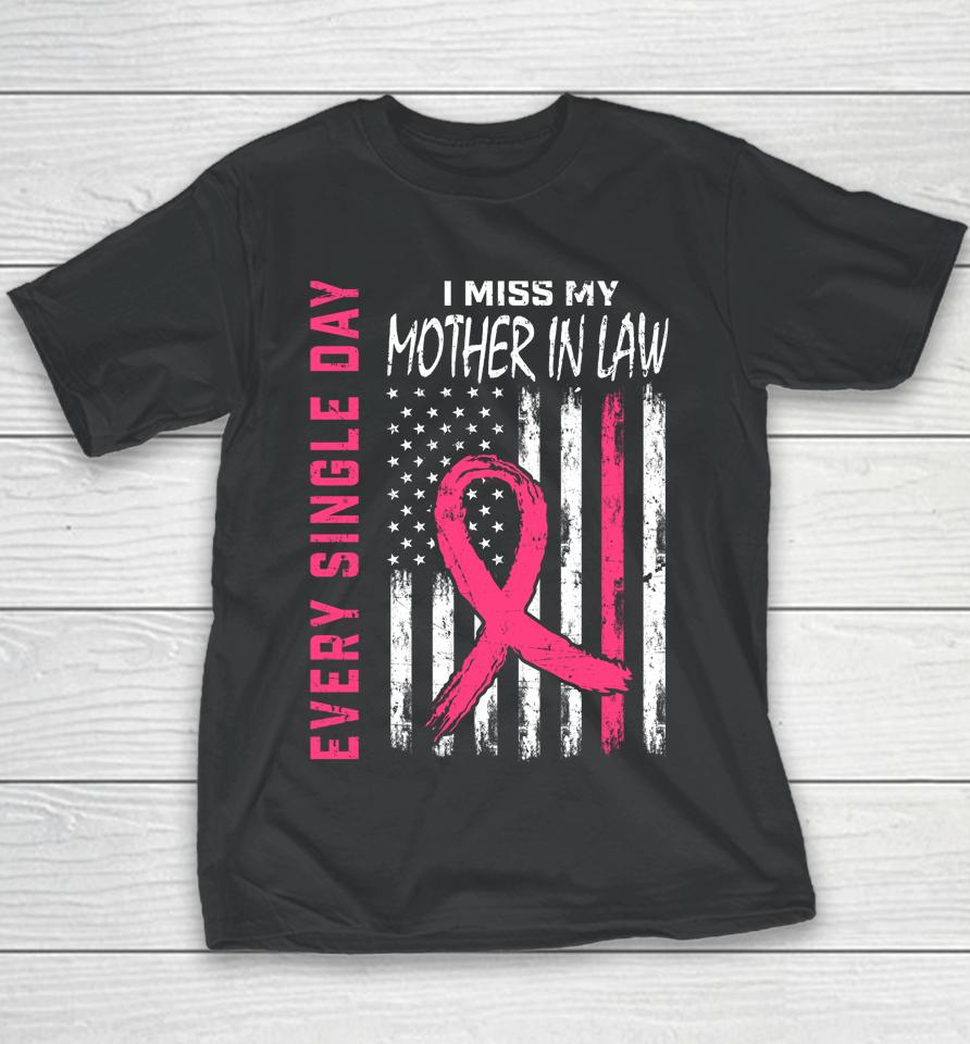 Pink In Memory Of Mother In Law Breast Cancer Awareness Flag Youth T-Shirt