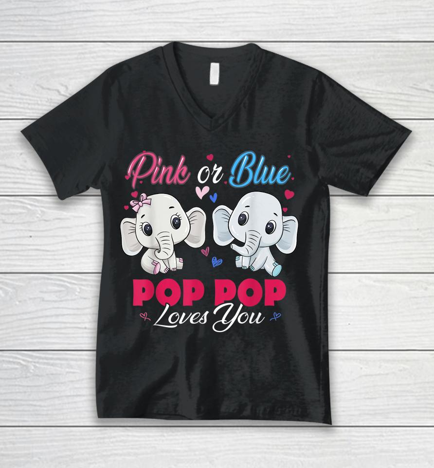 Pink Or Blue Elephants Pop Pop Loves You Baby Shower Gender Unisex V-Neck T-Shirt