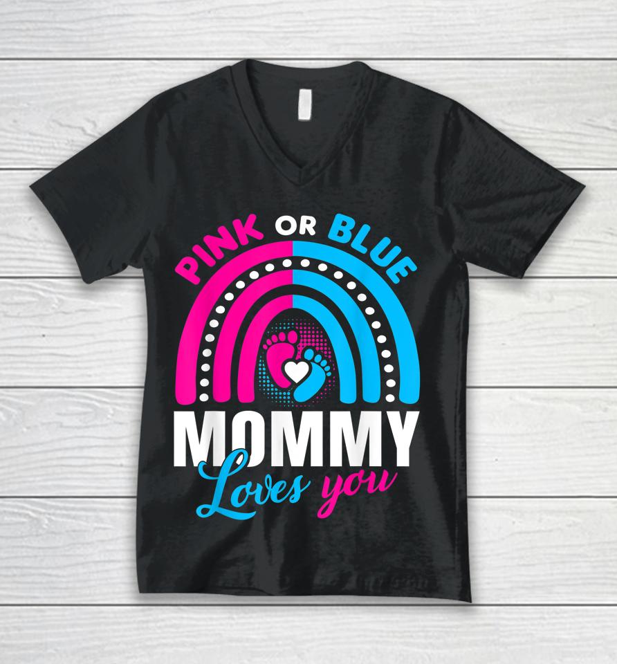 Pink Or Blue Mommy Loves You Unisex V-Neck T-Shirt