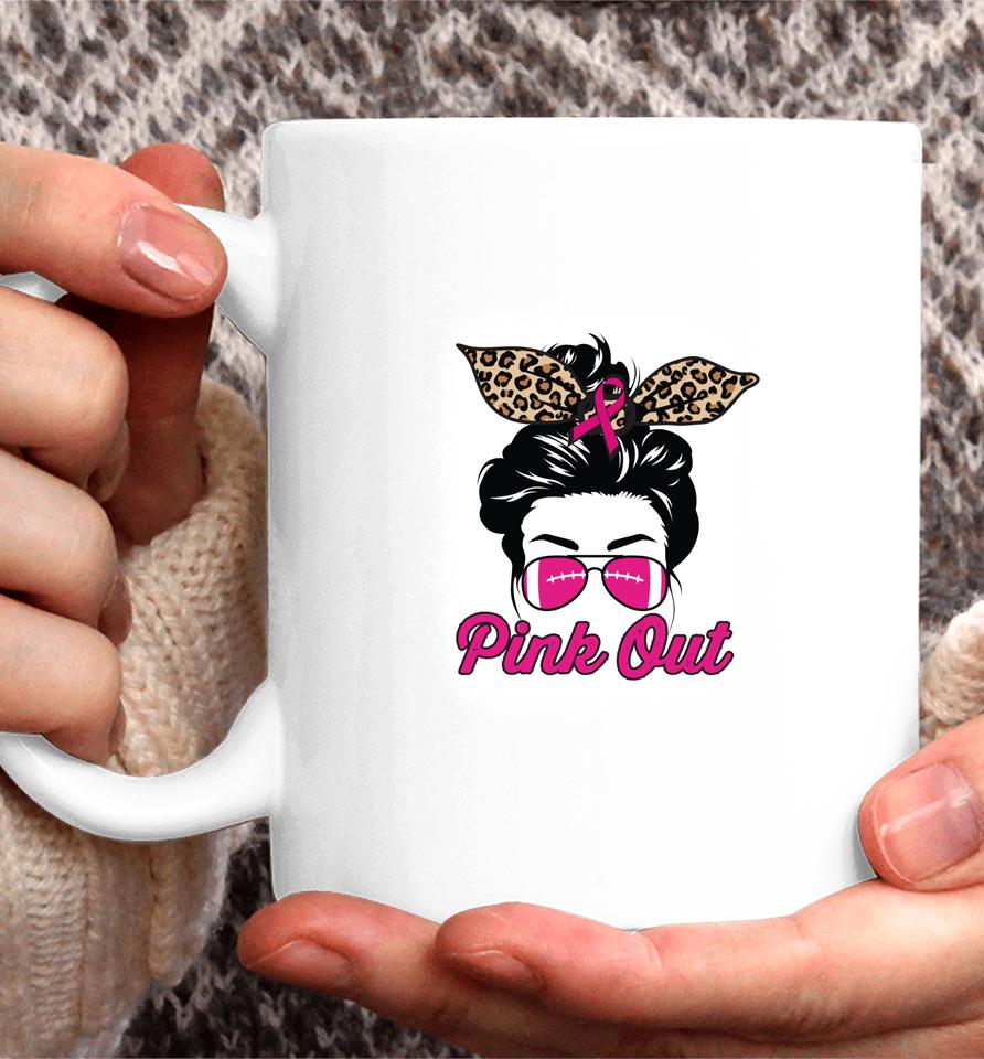 Pink Out Breast Cancer Awareness Football Bleached Messy Bun Coffee Mug