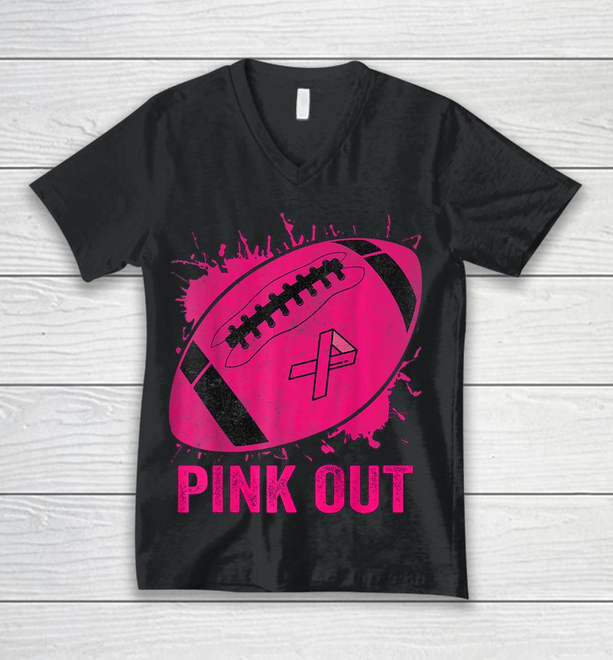 Pink Out Breast Cancer Awareness Football Breast Cancer Unisex V-Neck T-Shirt