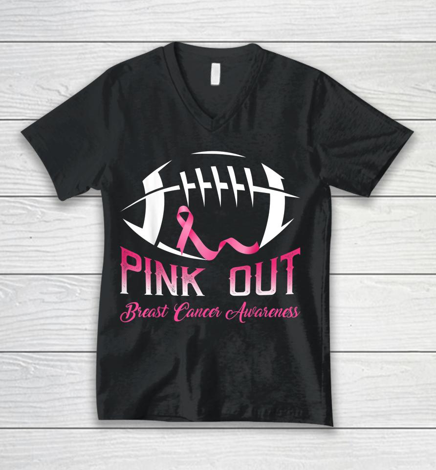Pink Out Breast Cancer Awareness Football Unisex V-Neck T-Shirt