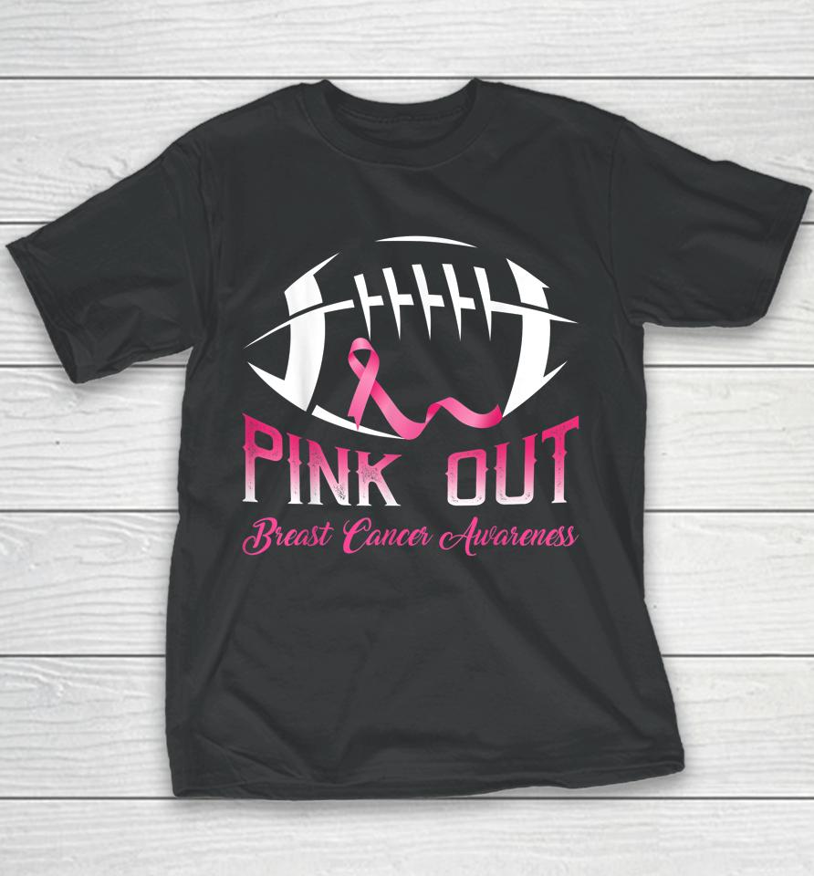 Pink Out Breast Cancer Awareness Football Youth T-Shirt