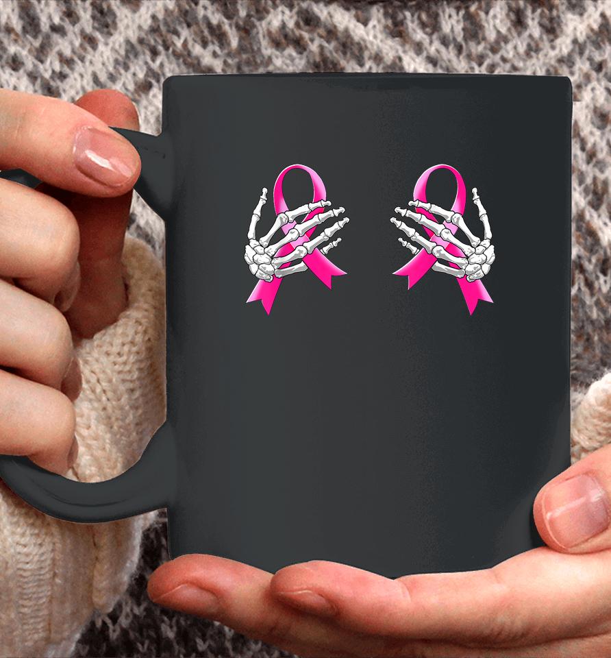 Pink Ribbon Breast Cancer Awareness Hand Skeleton Coffee Mug