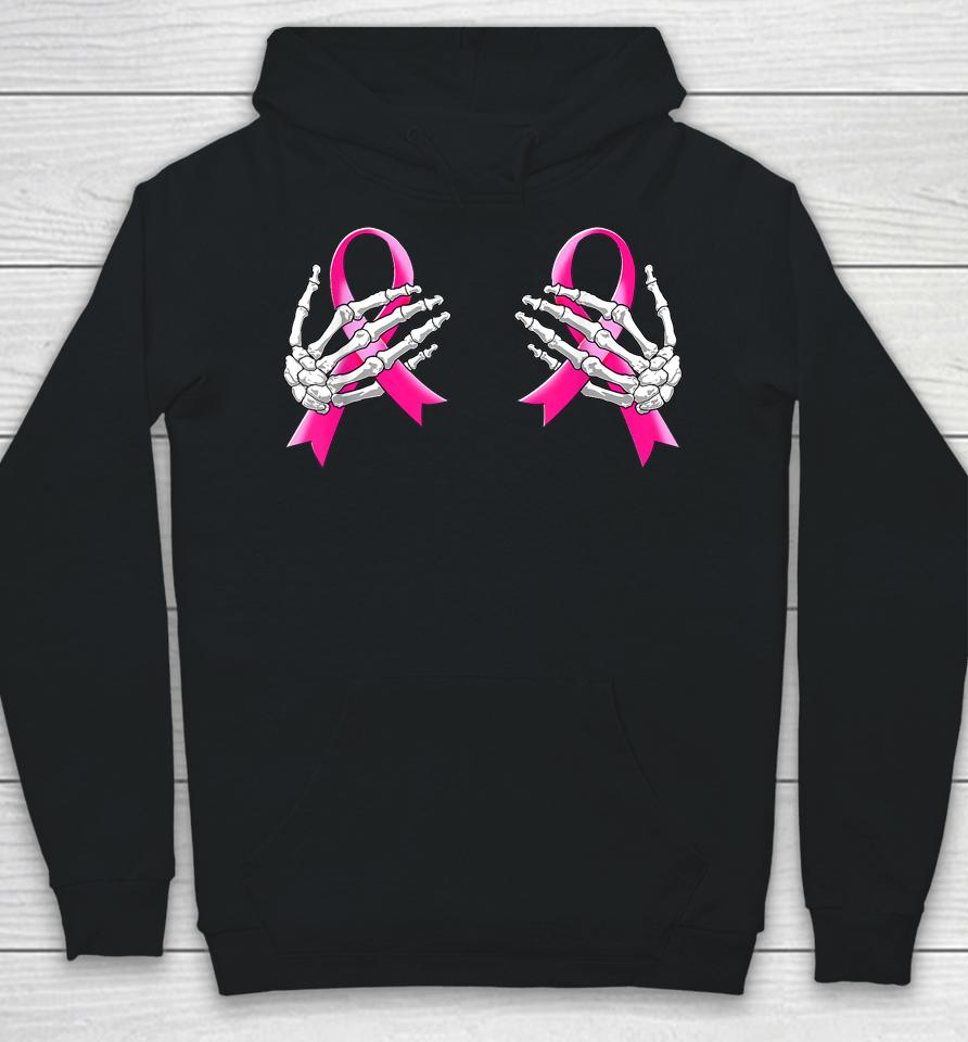 Pink Ribbon Breast Cancer Awareness Hand Skeleton Hoodie