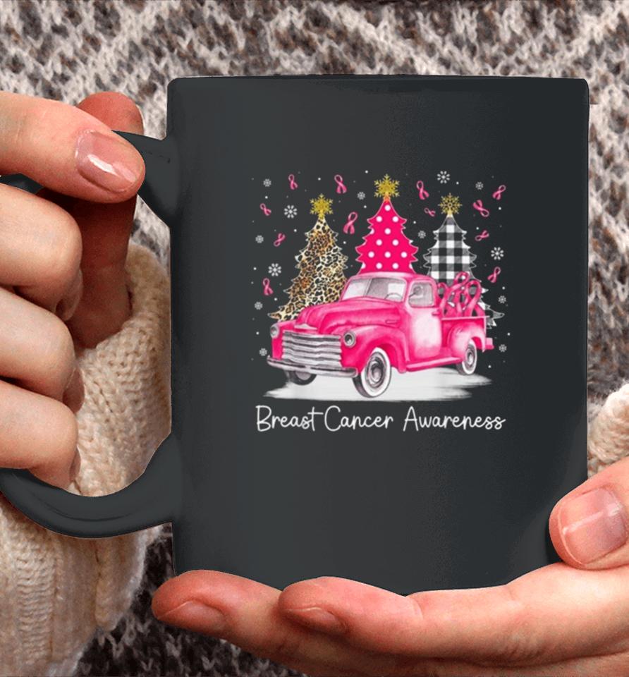 Pink Ribbon Christmas Vintage Truck Breast Cancer Awareness 2023 Coffee Mug