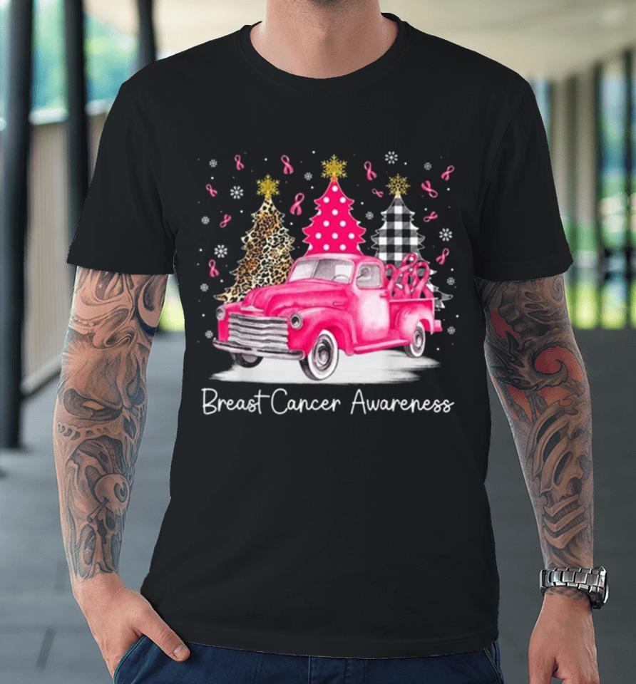 Pink Ribbon Christmas Vintage Truck Breast Cancer Awareness 2023 Premium T-Shirt