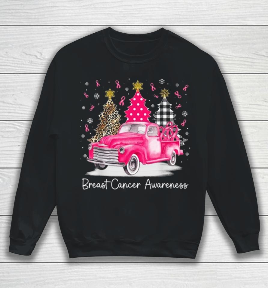 Pink Ribbon Christmas Vintage Truck Breast Cancer Awareness 2023 Sweatshirt