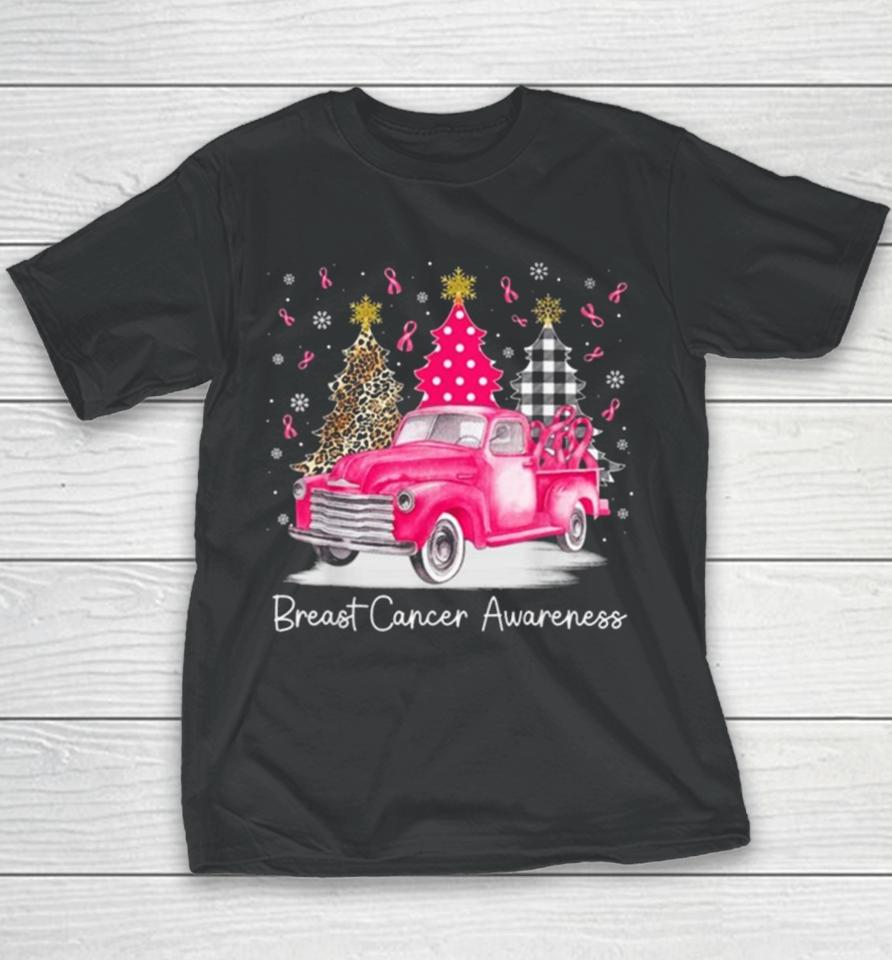 Pink Ribbon Christmas Vintage Truck Breast Cancer Awareness 2023 Youth T-Shirt