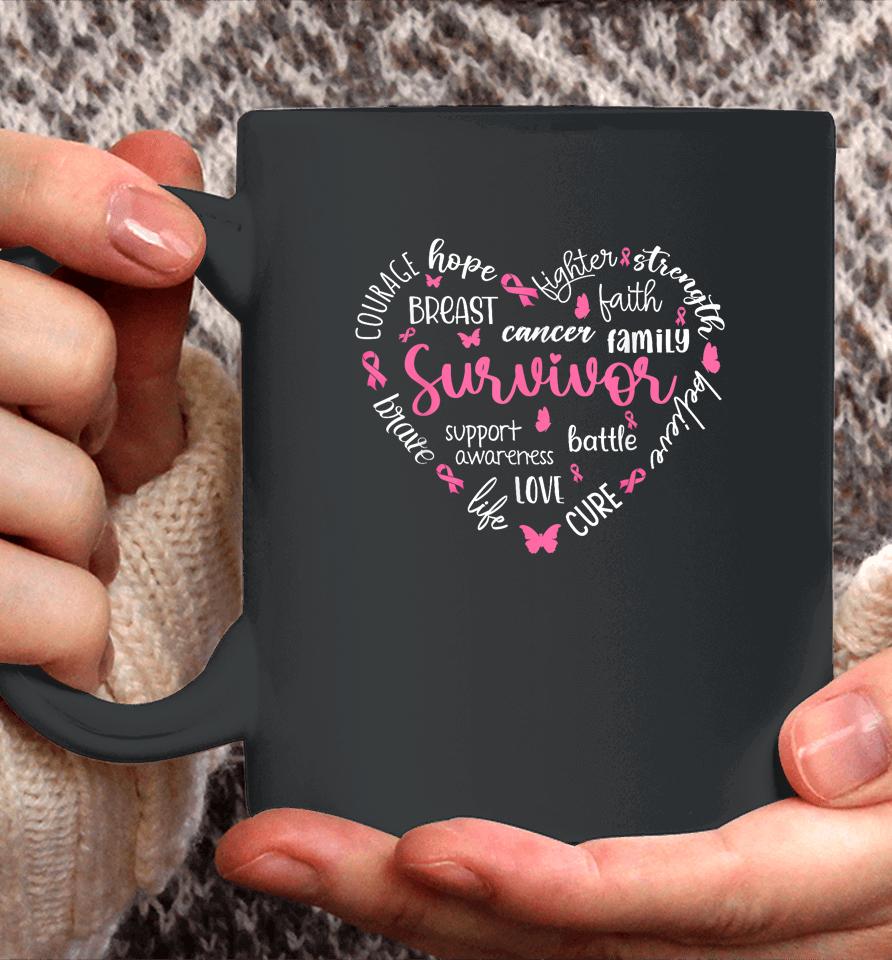 Pink Ribbon Heart Breast Cancer Awareness Survivor Warrior Coffee Mug