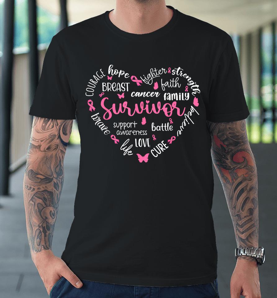 Pink Ribbon Heart Breast Cancer Awareness Survivor Warrior Premium T-Shirt