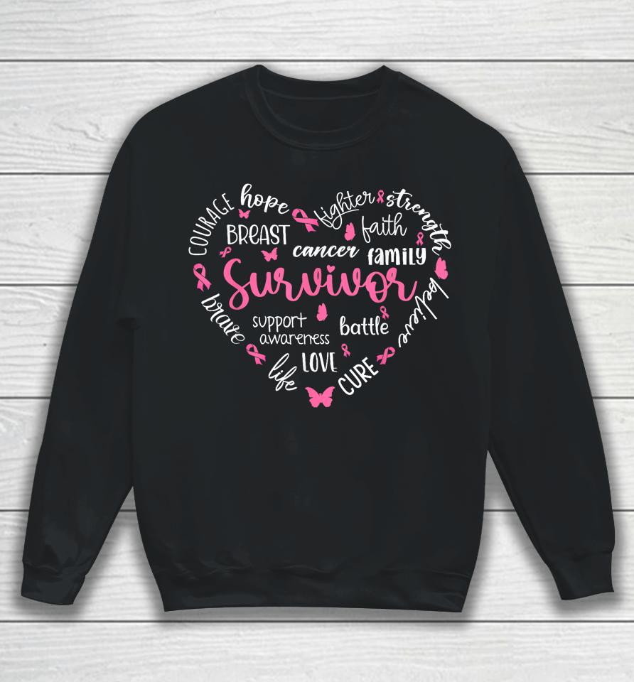 Pink Ribbon Heart Breast Cancer Awareness Survivor Warrior Sweatshirt