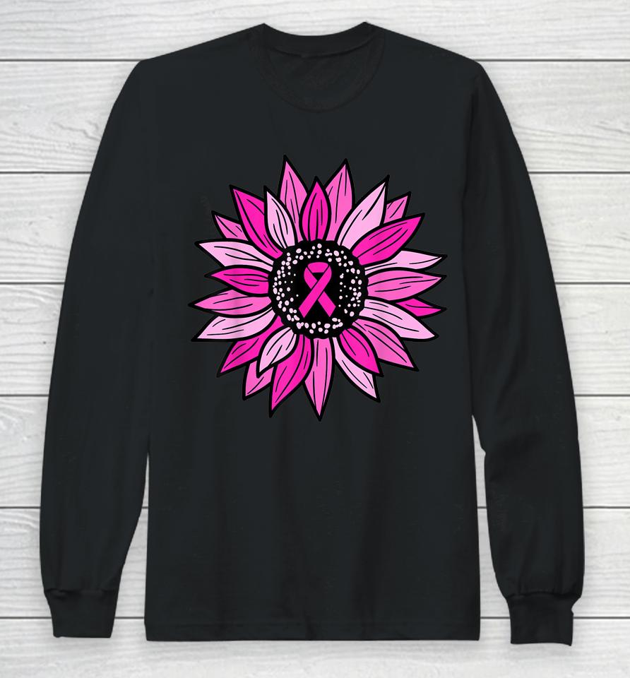 Pink Ribbon Sunflower Breast Cancer Awareness Long Sleeve T-Shirt