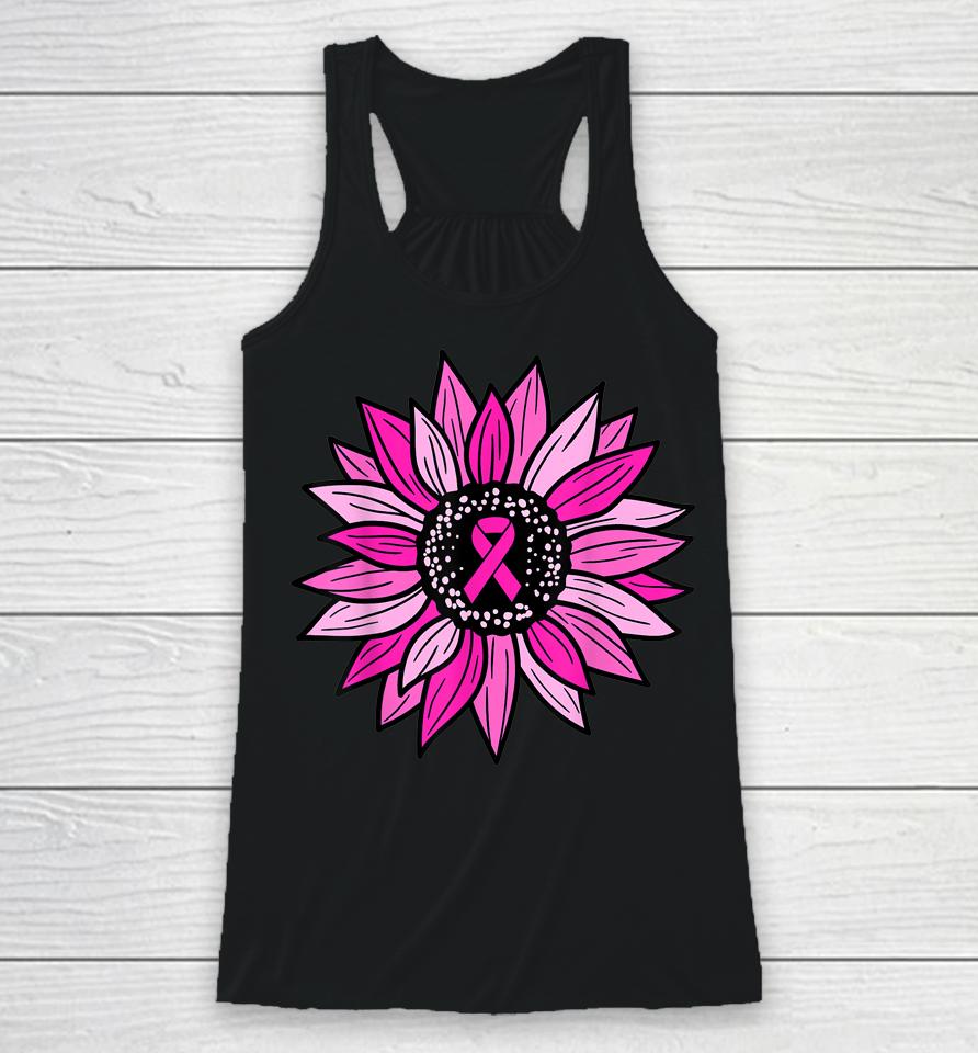 Pink Ribbon Sunflower Breast Cancer Awareness Racerback Tank