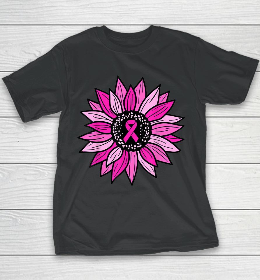 Pink Ribbon Sunflower Breast Cancer Awareness Youth T-Shirt