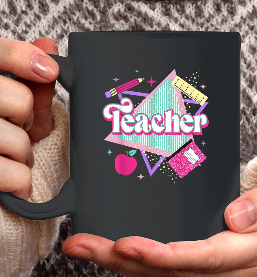 Pink Teacher 90S With Apple Ruler Pencil Book Back To School Coffee Mug