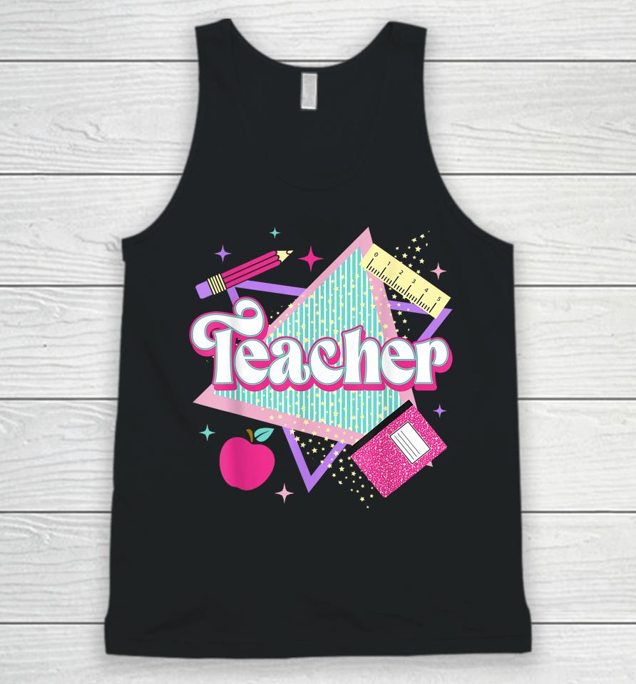 Pink Teacher 90S With Apple Ruler Pencil Book Back To School Unisex Tank Top
