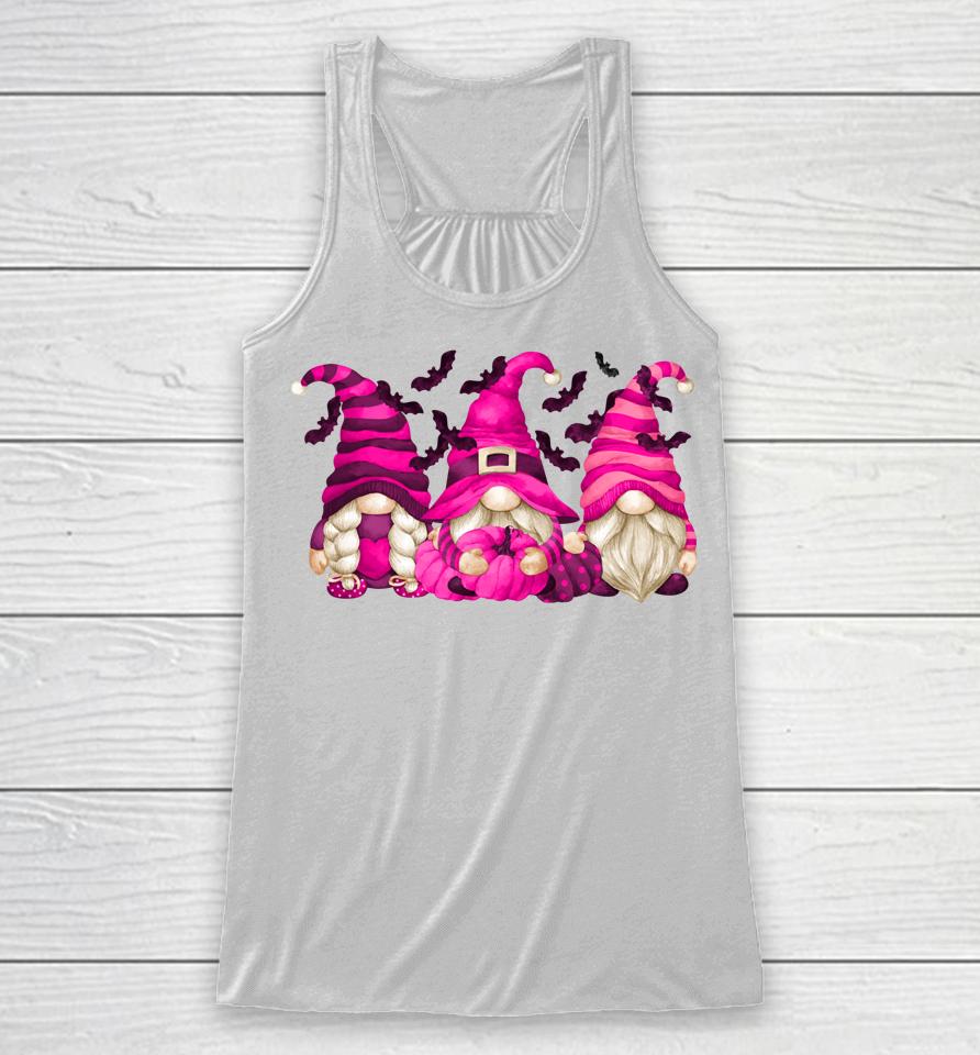 Pink Witch For Women Halloween Breast Cancer Awareness Gnome Racerback Tank