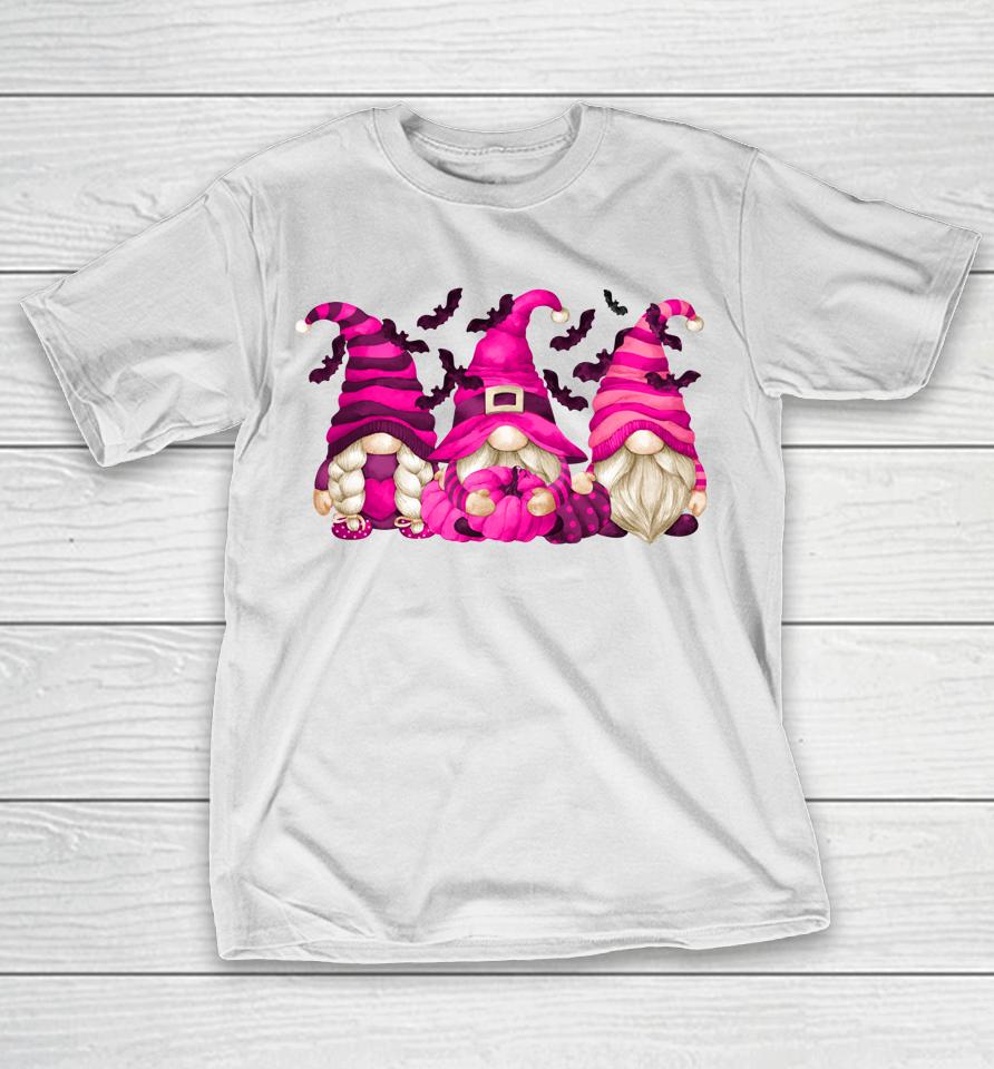 Pink Witch For Women Halloween Breast Cancer Awareness Gnome T-Shirt